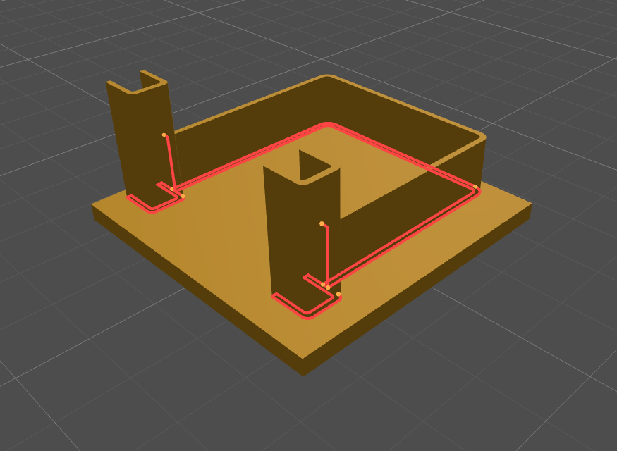 STEP assembly with auto detected weld paths highlighted where the parts meet